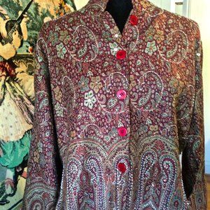 Freestyle Original Collection Tops - Women Size L -Red Burgundy Beige Paisley